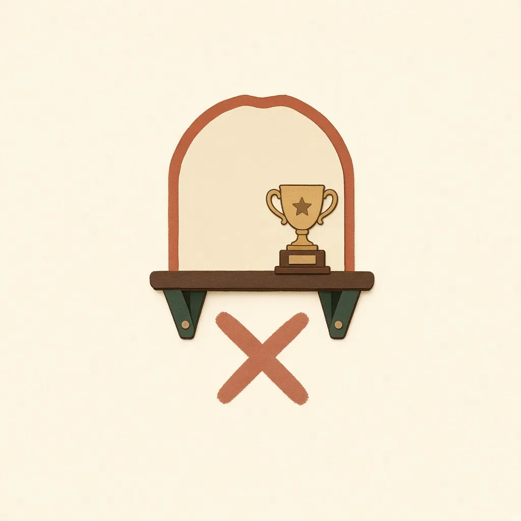 A trophy sitting out of reach on a high shelf