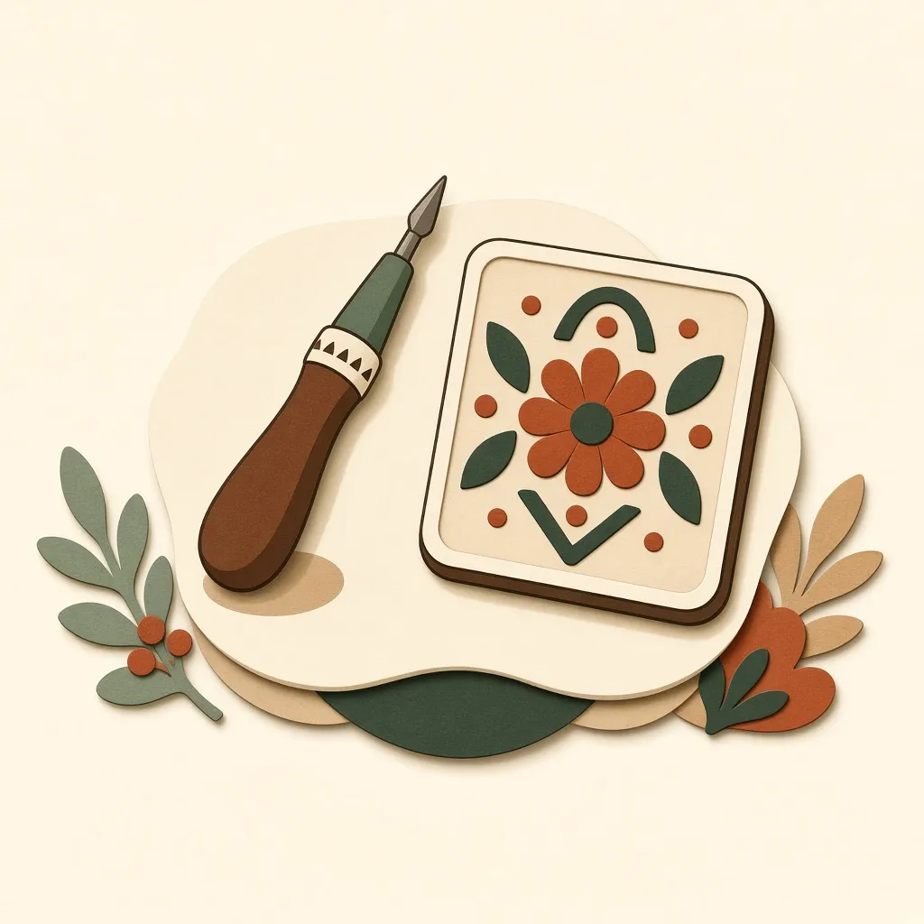 One finished design on a desk next to a craft tool