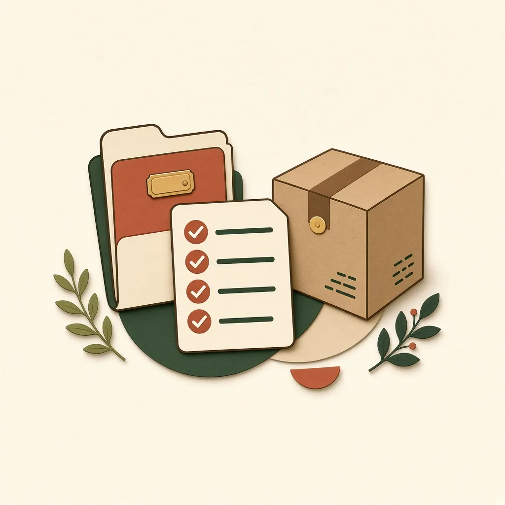 A neat folder, checklist, and package ready to send
